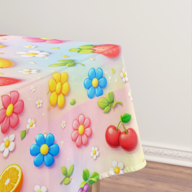 Colourful Fruit Pattern Floral Summer Kitchen Deco Tablecloth (In Situ)