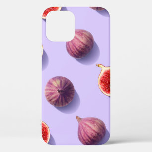 Colourful fruit pattern of fresh figs on purple pa iPhone 12 case