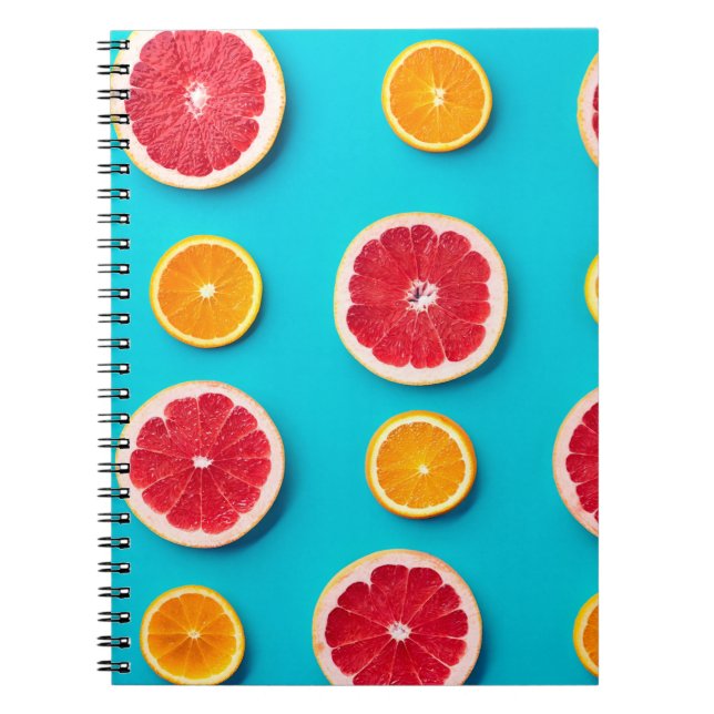 Colourful fruit pattern of fresh orange and grapef notebook (Front)