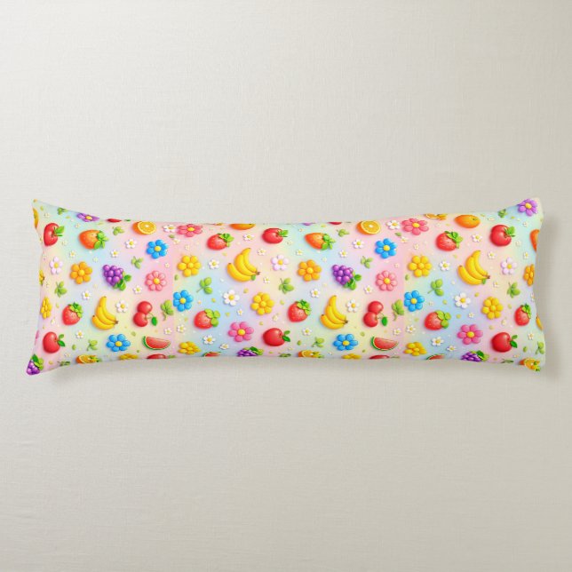 Colourful Fruit Pattern With Flowers and Fruits Body Cushion (Front)