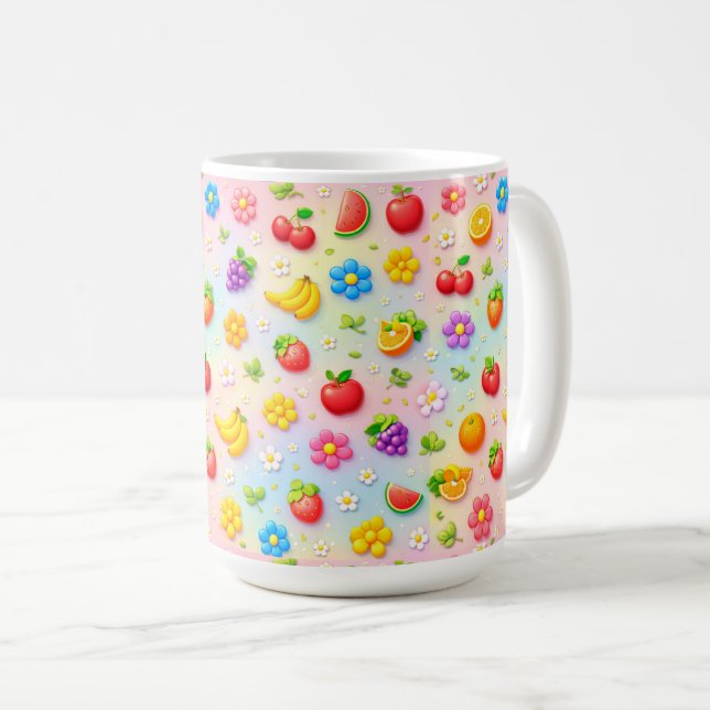 Colourful Fruit Pattern With Flowers and Fruits Coffee Mug (Front Right)