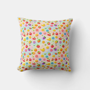 Colourful Fruit Pattern With Flowers and Fruits Cushion