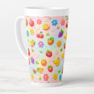 Colourful Fruit Pattern With Flowers and Fruits Latte Mug