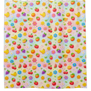 Colourful Fruit Pattern With Flowers and Fruits Shower Curtain