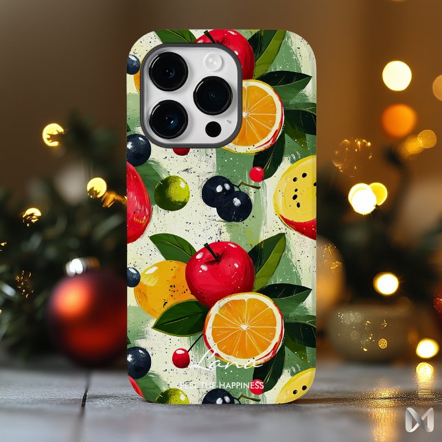 Colourful Fruit Pattern with Name and Happiness Qu Case-Mate iPhone Case (Creator Uploaded)