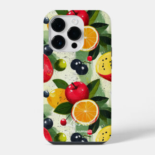Colourful Fruit Pattern with Name and Happiness Qu iPhone 14 Pro Case