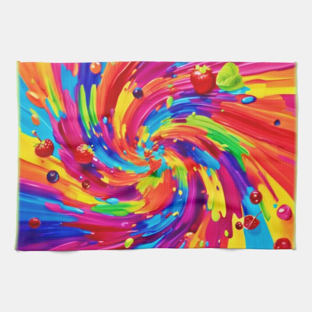 Colourful Fruit Vortex Tea Towel (Horizontal)