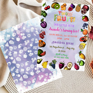 Colourful Fruit Watercolor Twotti Frutti Birthday Invitation
