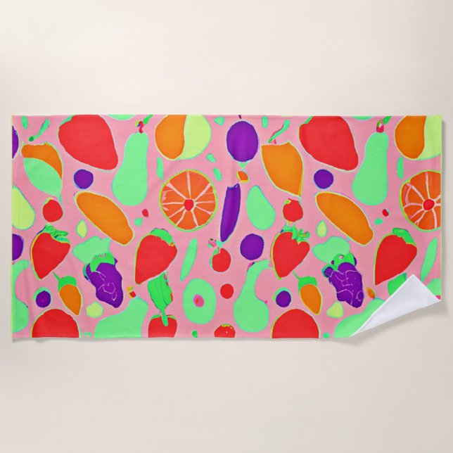 Colourful Fruitful Spectrum Pattern Beach Towel (Front)