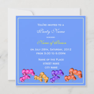 colourful fruits all party blue invitation