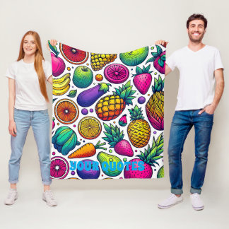 Colourful Fruits and Vegetables Pattern  Fleece Blanket