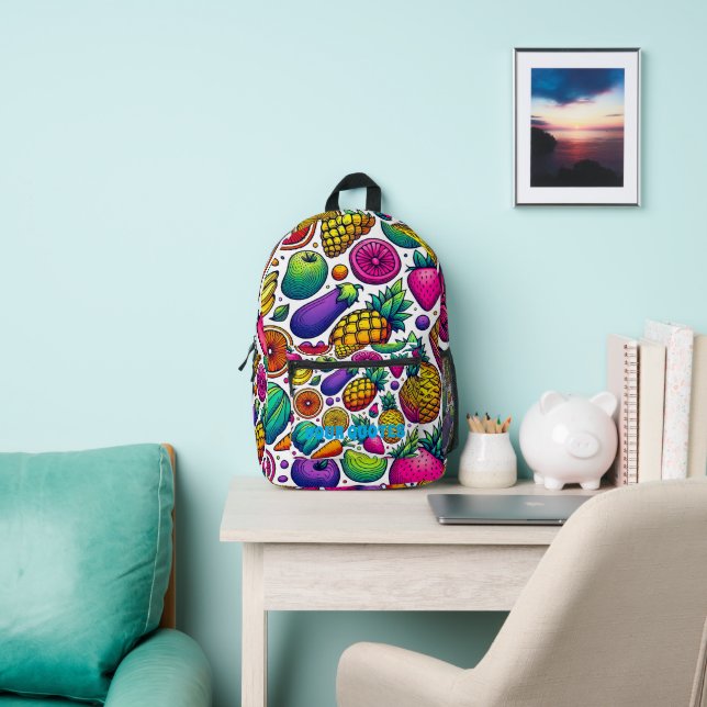 Colourful Fruits and Vegetables Pattern  Printed Backpack (Insitu)