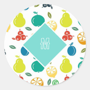 Colourful Fruits Custom Monogram Simple Classic Round Sticker