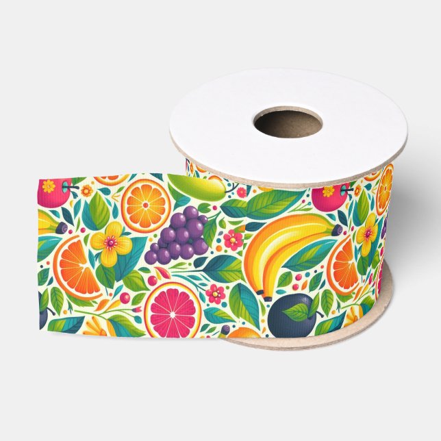 Colourful fruits  grosgrain ribbon (Spool)