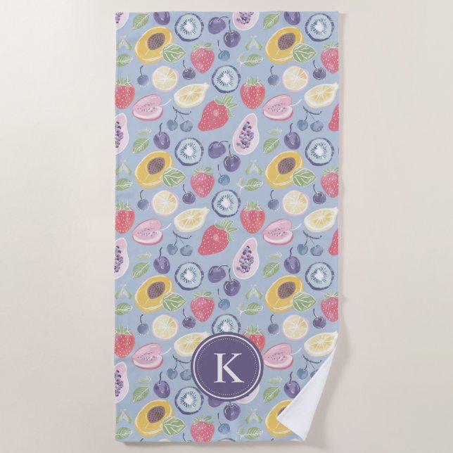 Colourful  Fruits  Monogram Spring Pattern Beach Towel (Front)