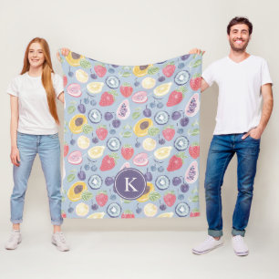 Colourful Fruits Monogram Spring Pattern Fleece Blanket