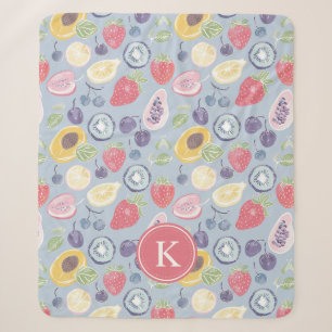 Colourful Fruits Monogram Spring Pattern Sherpa Blanket
