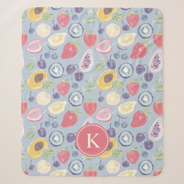 Colourful  Fruits  Monogram Spring Pattern Sherpa Blanket (Front)