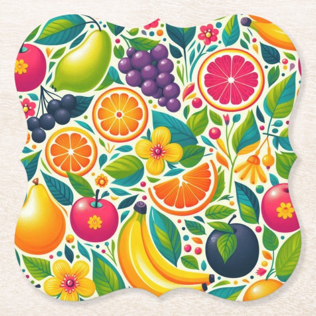 Colourful fruits  paper coaster (Front)