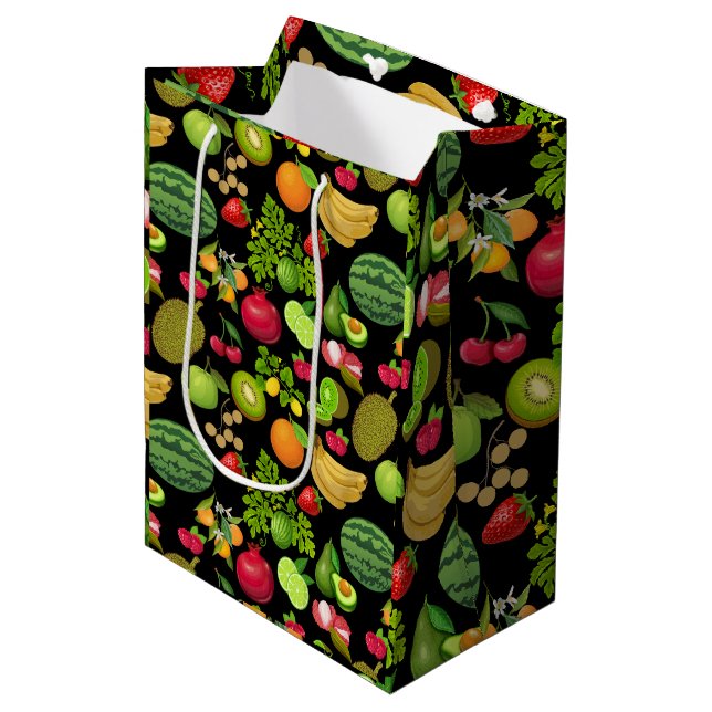 Colourful Fruits Pattern 01.b Black BG Medium Gift Bag (Front Angled)