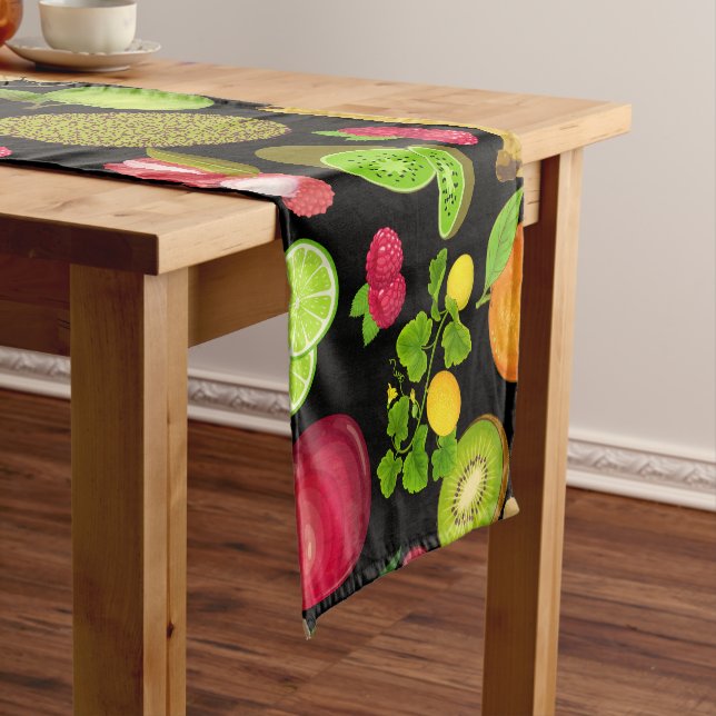 Colourful Fruits Pattern 01.b Black BG Short Table Runner (In Situ)