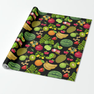 Colourful Fruits Pattern 01.b Black BG Wrapping Paper