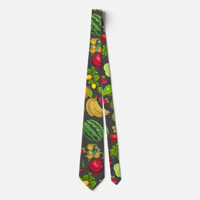 Colourful Fruits Pattern 01.b D Grey BG Tie (Front)