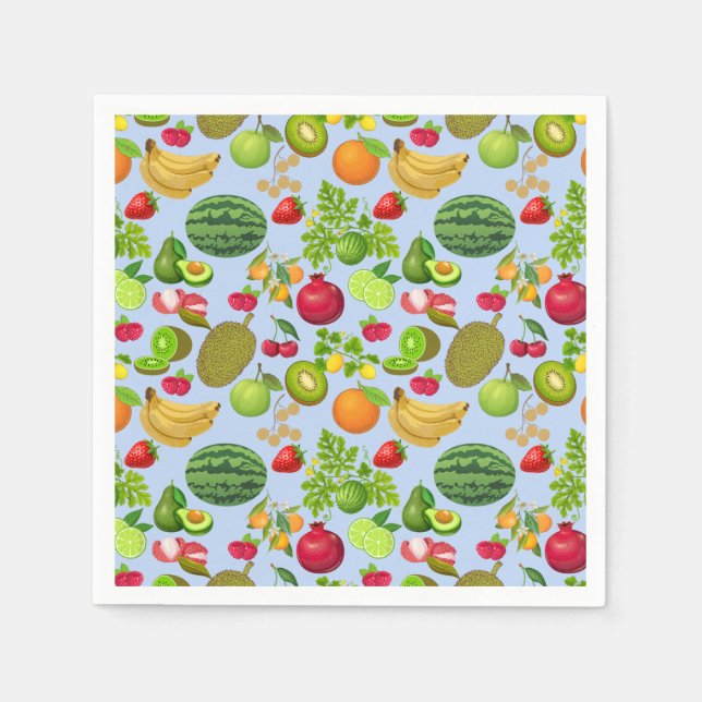 Colourful Fruits Pattern 01.b Lblue BG Napkin (Front)