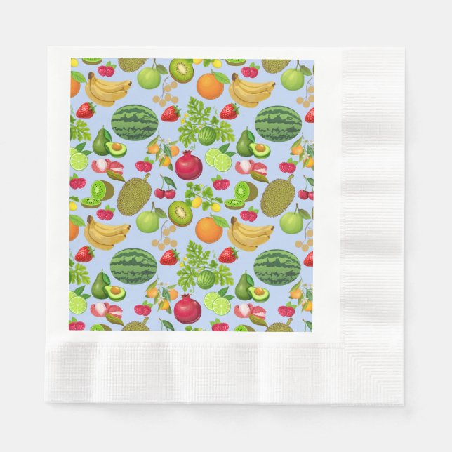 Colourful Fruits Pattern 01.b Lblue BG Napkin (Front)