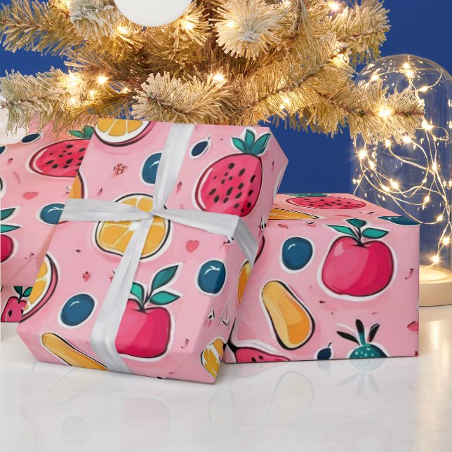 Colourful fruits pink decor wrapping paper (Holidays)