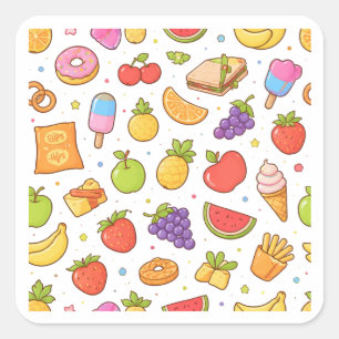 Colourful Fruits Snacks Doodle Art Sticker