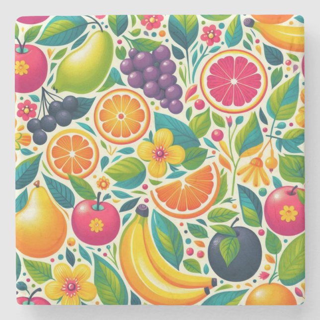 Colourful fruits  stone coaster (Front)