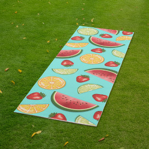 Colourful Fruits Strawberry Watermelon Citrus Blue Yoga Mat