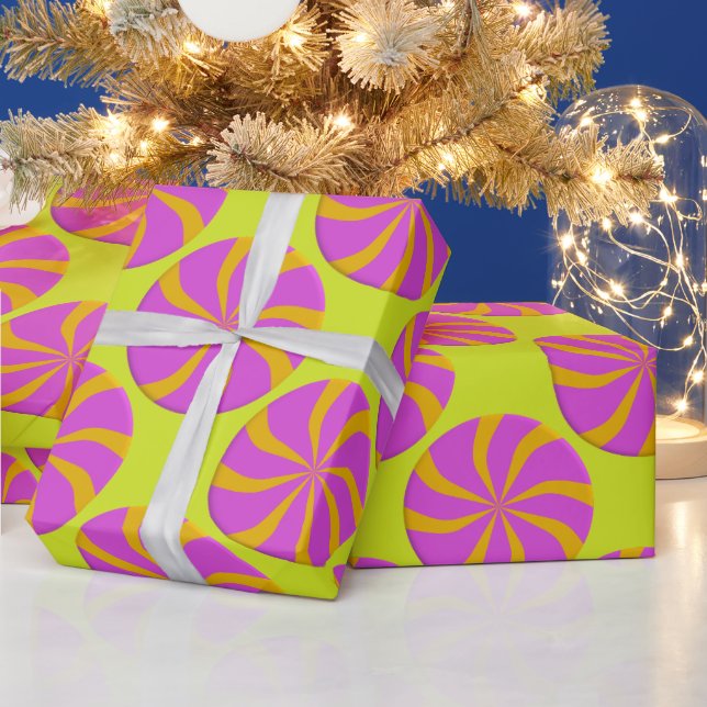 Colourful Fuchsia Orange Peppermint Twist Christma Wrapping Paper (Holidays)