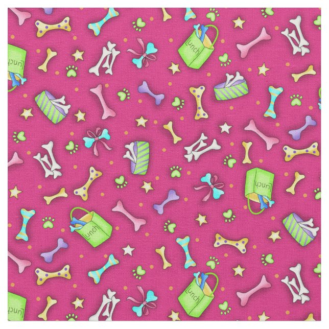 Colourful Fuchsia Pink Dog Bone Art Pattern Fabric (Close Up)