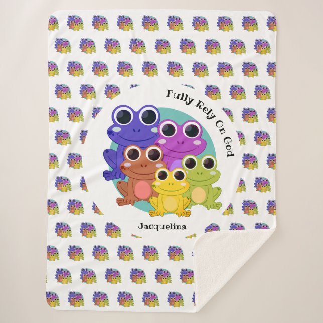 Colourful  Fully Rely On God Personalised FROG Sherpa Blanket (Front)