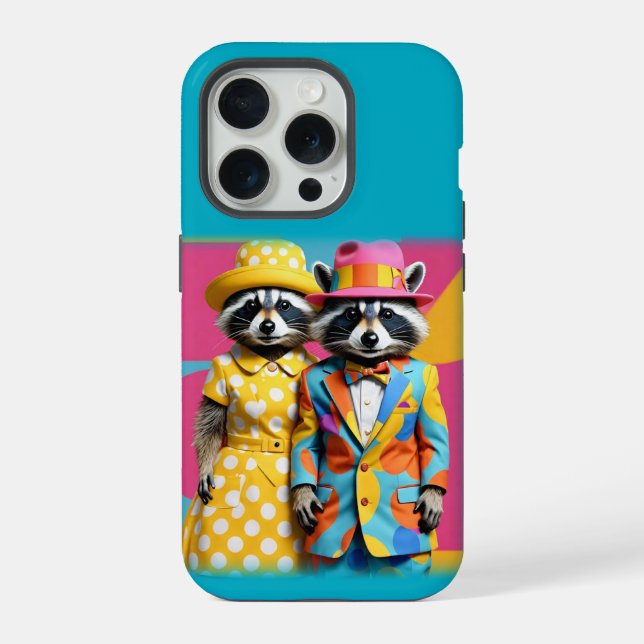 Colourful fun 1960's mod raccoons iPhone case (Back)