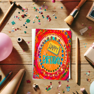 Colourful Fun Abstract Modern Red Happy Birthday  Card