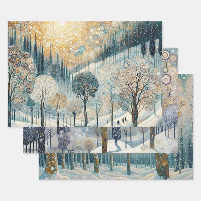 Colourful Fun Abstract Winter Wonderland Art Wrapping Paper Sheet (Set)