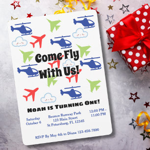 Colourful Fun Aeroplanes, Boy First birthday  Invitation