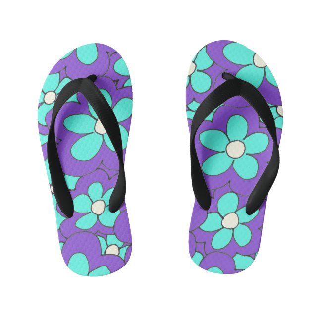 Colourful Fun Bright Flower Design Kid's Thongs (Footbed)