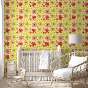 Colourful, Fun, Cactus Zinnia Floral Wallpaper