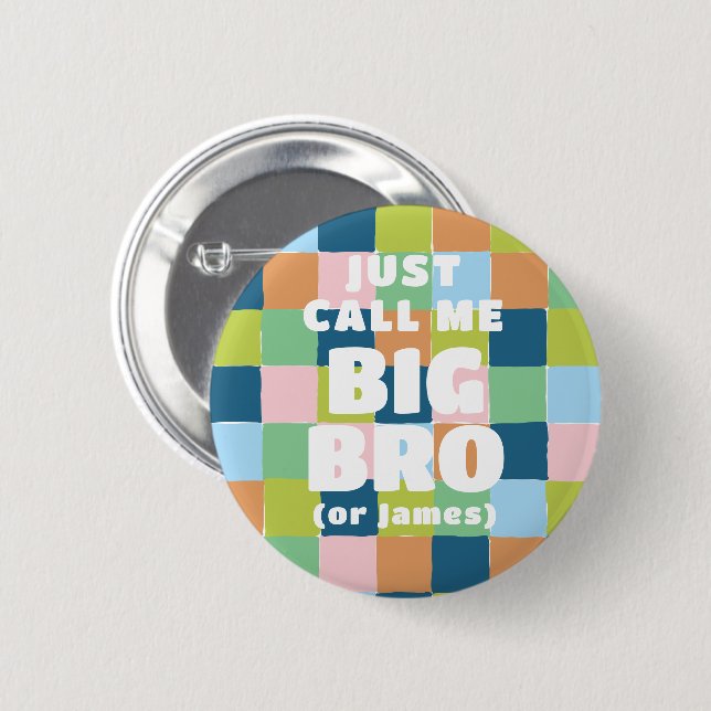Colourful Fun Chequered Block Baby Shower Big Brot 6 Cm Round Badge (Front & Back)