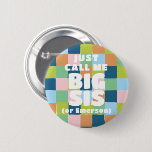 Colourful Fun Chequered Block Baby Shower Big Sist 6 Cm Round Badge