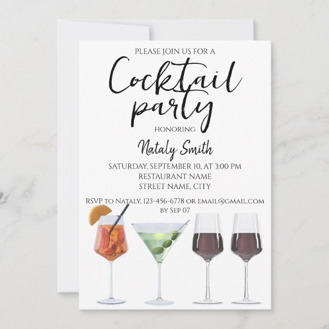 Colourful fun cocktails invitation (Front)