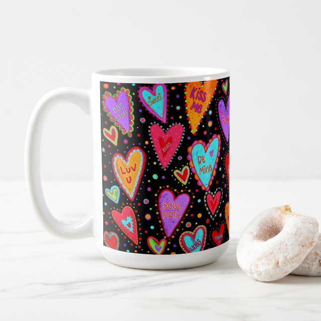 Colourful Fun Conversation Heart Coffee Mug (With Donut)