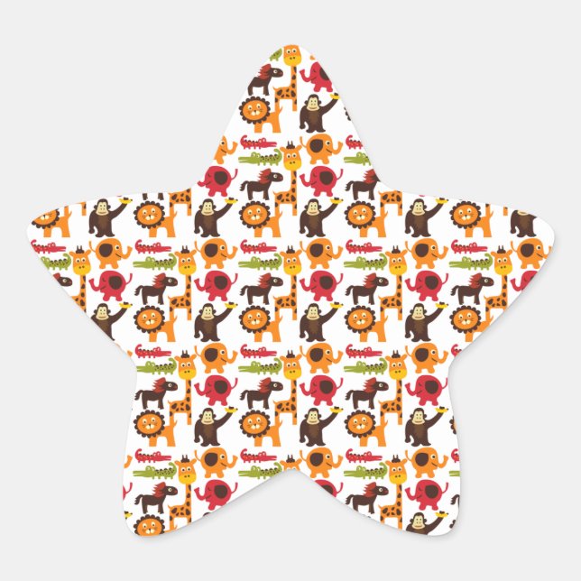 Colourful Fun Cute Jungle Village Safari Zoo Anima Star Sticker (Front)