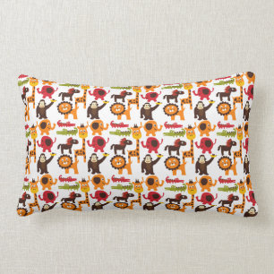 Colourful Fun Cute Jungle Village Safari Zoo Lumbar Cushion