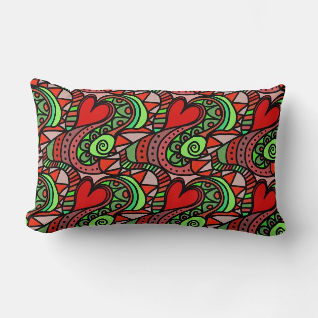 Colourful Fun Doodle Art Lumbar Cushion (Front)