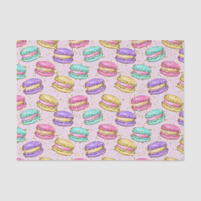 Colourful Fun Faux Glitter Macaron Cookies Pattern Tissue Paper (Front)